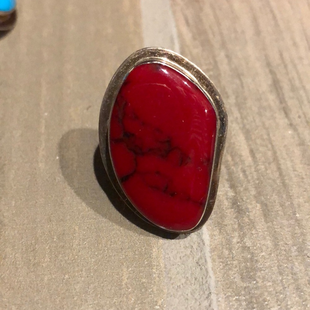 Red Stone Silver Ring - Picture 1 of 1